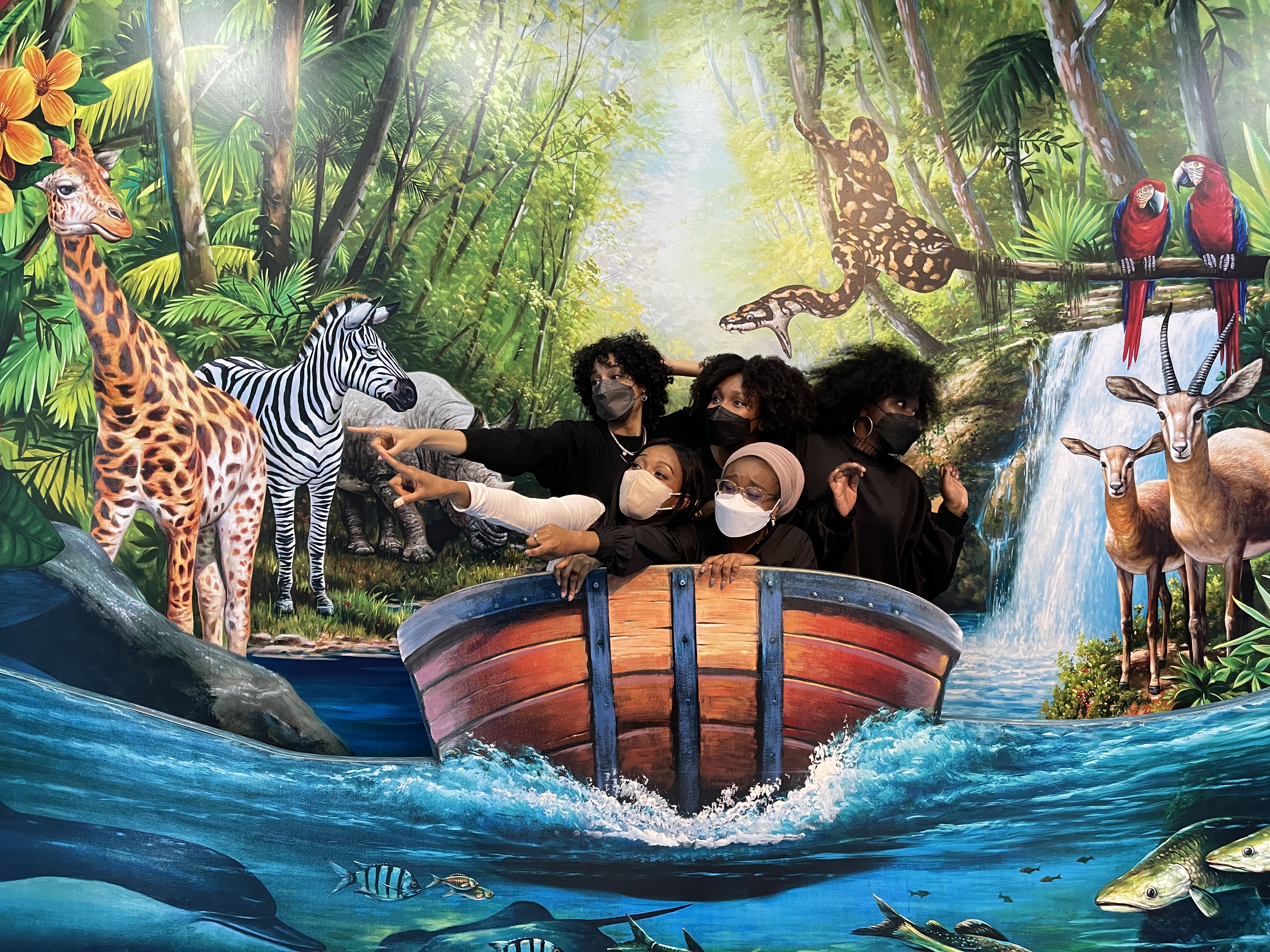 Jaida and friends in Busan at a museum of illusions.